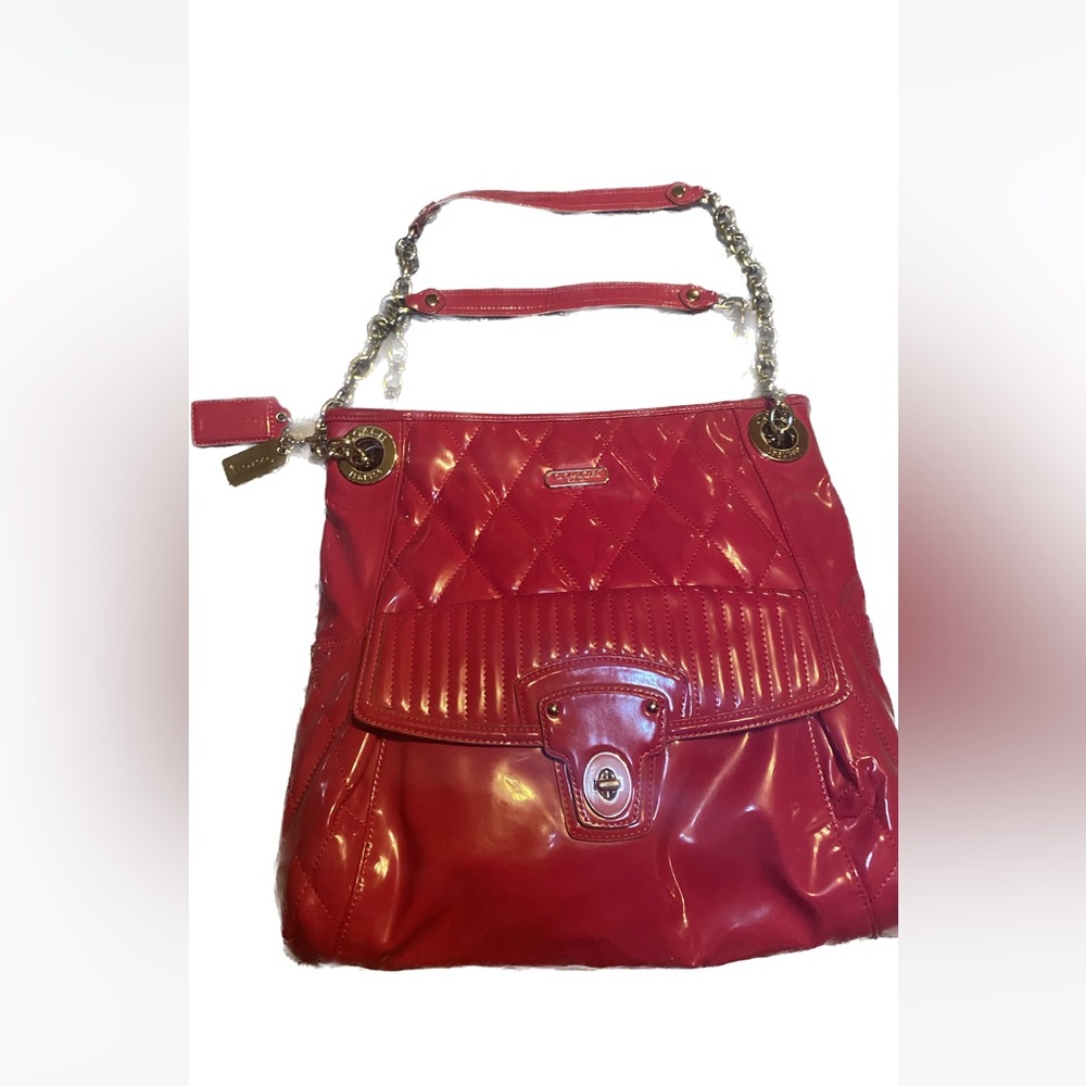 Coach Glossy Pink Quilted Poppy Patent Leather Shoulder Handbag